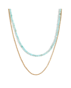 Fashion Plated 18K Gold Natural Stone Beaded Stainless Steel Double Layer Necklace