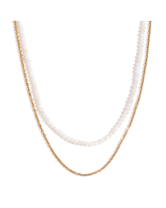 Plated 18K Gold Natural Stone Beaded Stainless Steel Double Layer Necklace