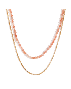 Hot Sale Plated 18K Gold Natural Stone Beaded Stainless Steel Double Layer Necklace