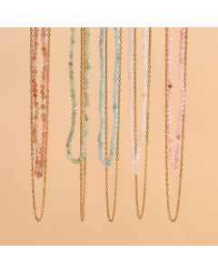 Wholesale Stainless Steel Double Layer Necklace Fashion Temperament Plated 18K Gold Natural Stone Beaded Necklace