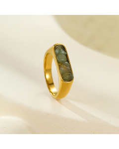 French Retro Style Exquisite Inlaid Natural Stone Geometric Stainless Steel Ring 
