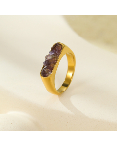 Retro Style Exquisite Inlaid Natural Stone Geometric Stainless Steel Ring 