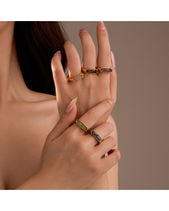 Wholesale Stainless Steel Ring French Retro Style Exquisite Inlaid Natural Stone Geometric Ring