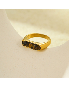 Exquisite Inlaid Natural Stone Geometric Stainless Steel Ring 