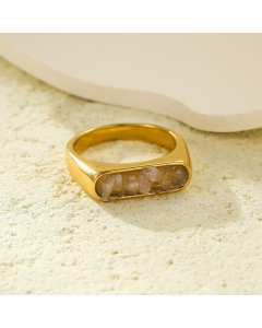 Inlaid Natural Stone Geometric Stainless Steel Ring 