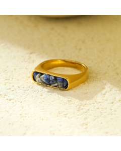 Fashion Inlaid Natural Stone Geometric Stainless Steel Ring 