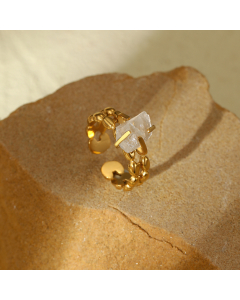 Fashion Retri Adjustable Natural Stone Inlaid Opening Stainless Steel Ring 