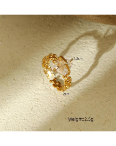 Minimalism Retri Adjustable Natural Stone Inlaid Opening Stainless Steel Ring 