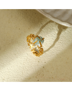 Popular Retri Adjustable Natural Stone Inlaid Opening Stainless Steel Ring 