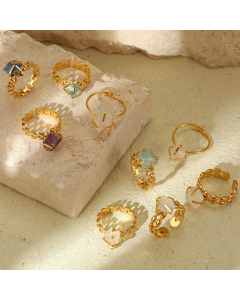 Wholesale Stainless Steel Ring Natural Stone Inlaid Opening Ring