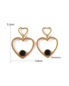 Black Natural Stone Heart Pendant Stainless Steel Love Earrings 