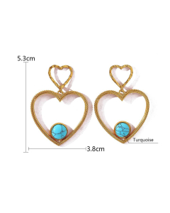 Turquoise  Plated 18K Natural Stone Heart Pendant Stainless Steel Love Earrings 