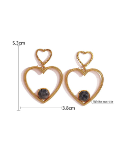 Grey Natural Stone Heart Pendant Stainless Steel Love Earrings 