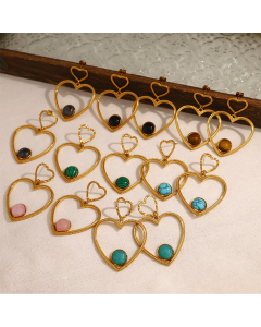 Wholesale Stainless Steel Earrings Natural Stone Heart Pendant Earrings 