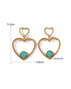 Blue Natural Stone Heart Pendant Stainless Steel Love Earrings 