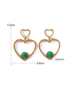 Malachite Plated 18K Natural Stone Heart Pendant Stainless Steel Love Earrings 
