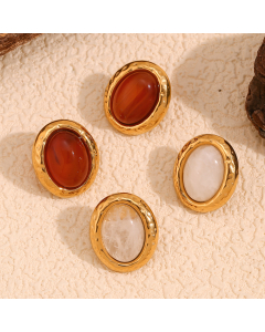 Wholesale Stainless Steel Earrings Natural Stone Oval Earrings 