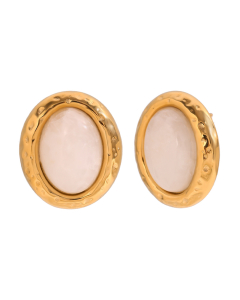 Elegant Plated 18K Gold Natural Stone Oval Stainless Steel Earrings