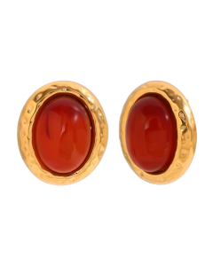 Light Luxury Plated 18K Gold Natural Stone Oval Stainless Steel Earrings