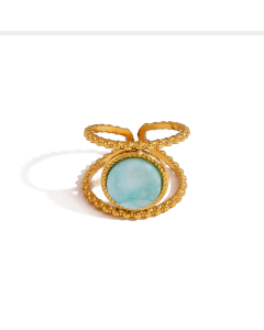 Wholesale Stainless Steel Ring Natural Stone Ring YK29014-Gold Color-01