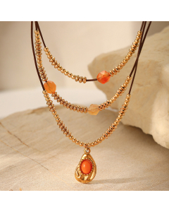 Light Luxury Natural Stone Maillard Stainless Stee Sweater Chain Necklace