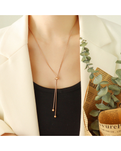 Wholesale Jewelry Round Bead Adjustable Titanium Steel Necklace, Minimalist Style-Necklace-Rose Gold Color