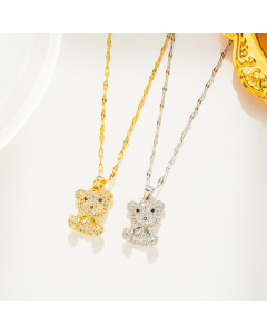 Colorza Cute Simple Style Bear Titanium Steel Inlaid Zircon Pendant Necklace