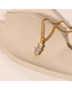 European and American gold-plated stainless steel rectangular white zircon pendant necklace