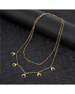 European and American double-layer stainless steel crescent sweater clavicle chain