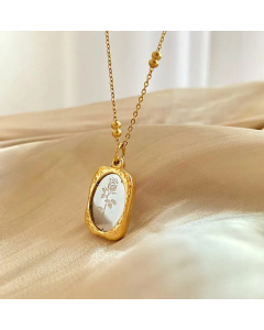 Vintage Magic Mirror Rose Flower Titanium Steel Gold Plated Necklace