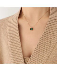 Emerald Zircon Titanium Steel Necklace Colorza-Gold Color
