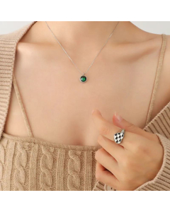 Emerald Zircon Titanium Steel Necklace Colorza-Steel Color