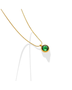 Emerald Zircon Titanium Steel Necklace Colorza