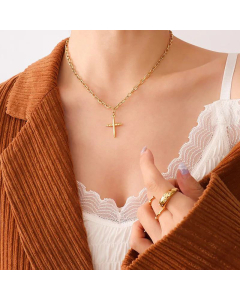 Temperament cross pendant titanium steel 18K gold plated clavicle chain wholesale-Gold Color