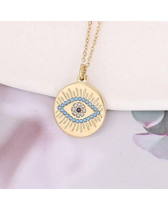 Diamond Eye Necklace Fashion Stainless Steel Pendant European and American Style-01-Turquoise