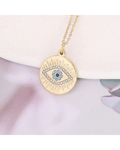 Diamond Eye Necklace Fashion Stainless Steel Pendant European and American Style-01-Champagne