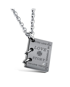 wholesale creative love story book titanium steel couple necklace for men and women-Black
