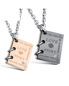 wholesale creative love story book titanium steel couple necklace for men and women