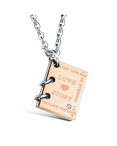 wholesale creative love story book titanium steel couple necklace for men and women-Rose Gold Color