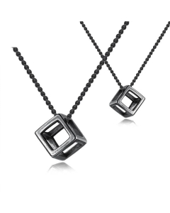 Three-dimensional trendy men's necklace retro hollow pendant titanium steel necklace-Black-01
