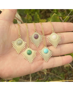 jewelry triangle necklace stainless steel pendant natural stone clavicle chain