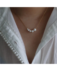 Jewelry Gradient Bubble Five Pearl Titanium Steel 18K Gold Plated Necklace