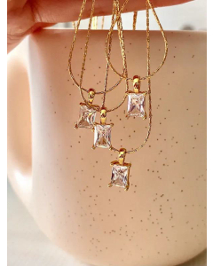 New Super Flash Square Zircon Necklace Simple Basic Versatile Sweater Chain-01