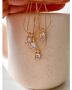 New Super Flash Square Zircon Necklace Simple Basic Versatile Sweater Chain
