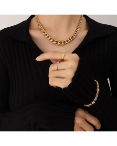 Hip-hop Trendy Exaggerated Titanium Steel Cuban Chain 18K Real Gold Plated Necklace