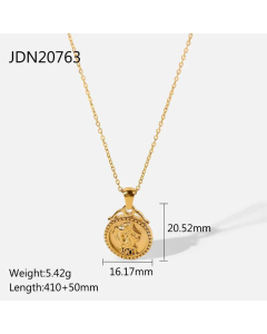 Gold-Plated Stainless Steel Party Gift Embossed Diamond Pendant Necklace
