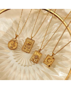 Gold-Plated Stainless Steel Party Gift Embossed Diamond Pendant Necklace