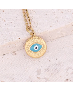 Oil Dripping Eye Pendant Stainless Steel Cross Necklace Moon Clavicle Chain