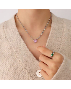 Fashion Clavicle Titanium Steel Material Color Zirconium Heart Necklace