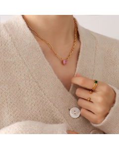 Fashion Clavicle Titanium Steel Material Color Zirconium Heart Necklace
